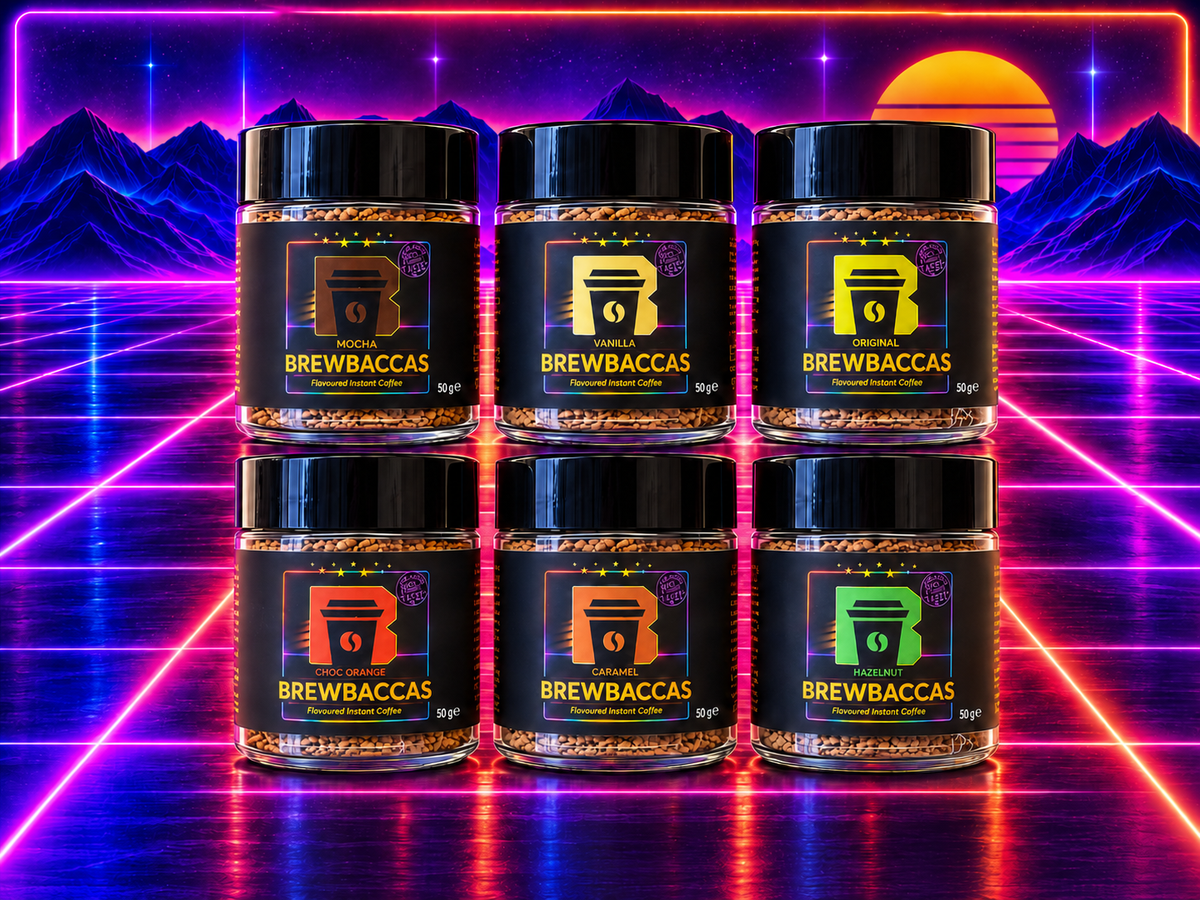 GIFT BOX - 6 Pack of Flavoured Coffees - Original, Caramel, Hazelnut, Mocha, Chocolate-Orange, Vanilla